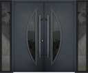 VDOMDOORS Front Exterior Prehung Steel Double Doors/Deux 6501 Black Enamel Tinted Black Glass / 2 Sidelites Exterior Windows/Entry Modern Painted Right Inswing Active Door 96" x 80"
