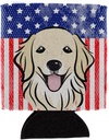 Caroline's Treasures BB2135CC American Flag and Golden Retriever Can or Bottle Hugger Cooler Washable Drink Sleeve Collapsible Beverage Insulated Holder, Can Hugger, Multicolor