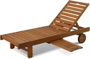 Furinno Tioman Outdoor Hardwood Patio Furniture Sun Lounger with Tray in Teak Oil, Natural 23.52D x 70W x 12H in