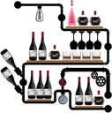 Wine Rack, Wall-mounted Metal Wine Glass Rack Pipe Hanging Bottle Holder Wooden Floating Shelf Industrial Antique Decorative Display Rack With Lamp For Wine Cellar, Bar, Family (Black M wine rac visio