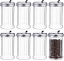 Mimorou 8 Pcs Glass Sugar Shaker Pourer Dispenser 12 oz Retro Style Sugar Pour Dispenser Container Vintage Glass Jar with Stainless Steel Lid for Coffee Bar