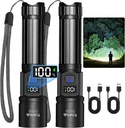 Rechargeable Flashlights 2 Pack, Super Bright High Lumens Flash Light, 5 Modes Zoomable Linternas with LCD Digital Display, Powerful Handheld LED Flashlights for Home Emergencies Camping