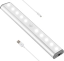 Stick-on Anywhere Portable Little Light Wireless LED Under Cabinet Lights 10-LED Motion Sensor Activated Night Light Build In Rechargeable Battery Magnetic Tape Lights for Closet, Cabinet (Silver1)