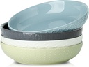 Hasense 9" Large Pasta Bowls, 42 OZ Ceramic Salad Bowls Set of 4 for Serving Pasta, Soup, Salad and Dinner, Embossed Wide and Shallow Pasta Plates for Kitchen and Eating, Microwave Safe, Colorful