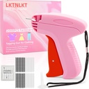 Stitch Gun for Clothes - Includes 6 Fine Needles, 1000 White & 1000 Black Fasteners, Handheld Stitch Gun - Quick Clothing Fixer, Tag Gun for Clothes (Pink Red)