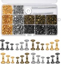 DIUDUS 240 Set Leather Rivets, 4 Colors 3 Sizes Double Cap Rivet, Rivets for Leather with 3 Pcs Setting Tools for Leathercrafting Repair Decoration DIY Project