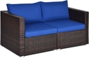Tangkula Wicker Loveseat 2 Piece, Patio Furniture Couch with Removable Cushions, Rattan Loveseat Sofa for Balcony, Deck, Garden and Poolside