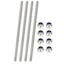 PATIKIL 4 Pcs Fully Threaded Rod, M8 x 350mm 304 Stainless Steel Right Hand Long Thread Bar Studs with Nuts for Pipes Clamps Hangers U-Bolts