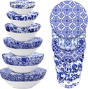 CHENGU 12 Pcs Reusable Bowl Covers Bulk 5 Size Elastic Cloth Fabric Bowl cover for Bread Proof Rising Sourdough Dish Food Stretchy Storage(Blue Ceramic Style,Blue)