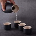 Japanese Sake Set, Traditional Black Sake Bottle with 6 Sake Cups, Ceramic Pottery Sake Serving Set, Ideal for Sake Lovers