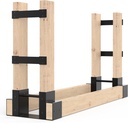 Outdoor Firewood Rack Brackets, Heavy Duty Fireplace Wood Storage Holder, Adjustable to Any Length, Black