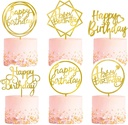 6-Pack Gold Cake Topper Set, Double-Sided Glitter, Acrylic Happy Birthday Cupcake Toppers, Birthday Decorations for Children or Adults.