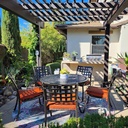 PURPLE LEAF Patio Dining Set Cast Aluminum 7-Piece Patio Furniture Set with 6 Dining Armchairs and 47" Round Table, 6 Cushions Included, for Lawn Yard Garden, Lattice Brick Red Outdoor Dining Set