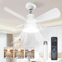 LED Socket Fan Light- Remote Control- White- Ceiling Fan with Dimmable Bulb- Bright Light and Powerful Airflow for Small Room Essentials- Bathroom Bedroom Kitchen Laundry- Screw in E26 Base