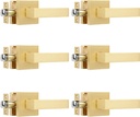 6 Pack Passage Door Lever Square Gold Door Handles in Stain Brass,Contemporary Modern Design Door Lock for Hall or Closet
