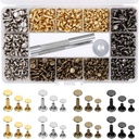 EuTengHao 484Pcs Leather Rivets Double Cap Rivet Tubular Metal Studs 3 Sizes with Punch Pliers and 3Pcs Setting Tool Kit for Leather Craft Repairs Decoration (Gold,Silver,Bronze,Gunmetal, 4 Colors)