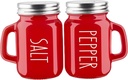 Salt and Pepper Shakers Set, Red Salt and Pepper Shakers with Small Handle 120ml Glass Shaker with Stainless Steel Lids Modern and Cute Kitchen Counter Decor