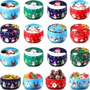 Mumufy 48 Pcs Christmas Cookie Tins 8 Styles Candy Tinplate Retro Tins Candle Tin Storage Containers Metal Cookie Jars Round Nesting Containers for DIY Candles, Dry Storage, Spices, Tea, Candy
