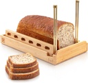 DITTO 2.0 Bamboo Bread Slicer for Homemade Bread - 6.5" Wide Adjustable Bread Slicer Guide Cuts Even Slices, 4 Thickness Options - Works with Buns, Bagels - Incl Crumb Tray