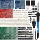 SMD/SMT Soldering Practice Kit for Beginners – 4 PCB Training Boards (Blue/Red/Green + Small Blue), Covers 1206/0805/0603/0402, 60W Soldering Iron, 2 Battery Boxes, Instructions, Complete Components