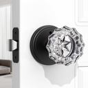 1 Pack Crystal Door Knob, Rosette Shaped Glass Door Knobs Interior with Lock, Matte Black Door Knobs Interior Glass