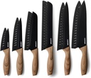 CAROTE 12PCS Knife Set, Stainless Steel Kitchen Knife Set with Nonstick Ceramic Coating Dishwasher Safe with 6 Blade Guards, Rustproof, Black