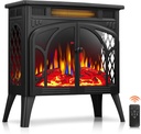 ZAFRO 24-inch Electric Fireplace Heater, 5100 BTU Freestanding Portable Electric Fireplace Stove with Remote Control & Timer, Adjustable Flame Color, 500W/1500W, Black