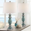Regency Hill Patsy 26 1/2" Tall Farmhouse Rustic Traditional Country Cottage Table Lamps Set of 2 WiFi Smart Socket Blue-Gray Living Room Bedroom Bedside Nightstand House Office White Shade