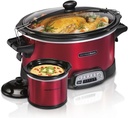 Stay or Go Programmable Slow Cooker with Party Dipper, 7 Quart Capacity, Removable Crock, Red,