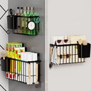 3 Pack Hanging Storage Basket Organizer, Adhesive Wall Mounted Metal Bins with Removable Cup, No-Drill for Kitchen, Fridge, Bathroom, Cabinet Door, Laundry