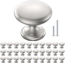 POZEAN Cabinet Knobs Brushed Nickel 30 Pack Cabinet Handles Drawer Knobs Solid Knobs Silver with Screws for Dresser Drawer Cabinet Cupboard - Modern Kitchen, Bedroom and Bathroom Hardware
