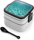Bento Box for Adult Blue Aqua Pool Water Bento Lunch Box with 2 Compartments Stackable Lunch Container Reusable Food Storage Container Meal Prep Snack Containers