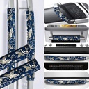 Refrigerator Handle Covers, Set of 6 Washable Light Gold Flowers Cloth Decor Keep Kitchen Appliance Clean for Fridge Microwave Stove Bathroom Catch All Stains Dust Dirty Fingerprint(Navy Blue)
