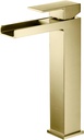 KIBI Waterfall Bathroom Sink Faucet | Single Handle Brass Vanity Faucet with Water Supply Hose | Durable Brass Construction and Smooth Water Flow | Brushed Gold, KBF1005