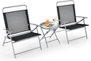 Tangkula 3 Piece Patio Folding Chair Set, Outdoor Metal Conversation Set w/Coffee Table, Extra-Large Seat, Stable Metal Frame, Portable Folding Chair & Table Set for Front Porch, Backyard