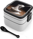 Sugar And Spoon Bento Box Adult Lunch Box All-in-One Lunch Containers with Removable Compartments Double Layer Bento Lunch Box with Spoon And Handle Stackable Lunchbox