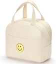 Lunch Bag for Women Large Insulated Box Reusable Tote with Preppy Bag,Soft Leather Lunchbag Work Picnic Travel (White)