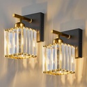 Modern Wall Sconce Set of Two Indoor Wall Lamp Black Gold Wall Sconces Crystal Wall Light Bathroom Vanity Light Fixtures Wall Mounted Room Sconce Wall Lighting