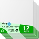 Art3d 24"x24" Smooth Drop Ceiling Tiles (48 Sq.Ft), 12-Pack 2ft x 2ft PVC Tiles for Home and Office, Waterproof and Reusable Plastic Ceiling, White