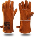 QeeLink Welding Gloves - Heat Resistant Leather and Fireproof Stitching for Fireplace Fire Pit Wood Stove BBQ Gardening Gear