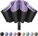 Yoobure Inverted Windproof Travel Umbrella - Automatic Umbrellas for Rain, Compact Folding with Reflective Stripe, Portable Large for Backpack, Lightweight with Sun UV Protection