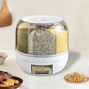 360° Rotating Grain Storage Container – Large Rice Dispenser with One-Click Output, Multi-Compartment Kitchen Organizer for Small Grains, Beans, Flour (Airtight & Stackable)