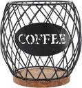 Coffee Pod Holder, Stylish Look Easy Access Large Capacity Iron Coffee Pod Storage Organizer with Wooden Base for Home Coffee Bar (Black)