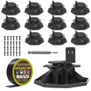 12 Pack Adjustable Deck Support Pedestal, Deck Foundation Base Support for Floating Deck Platform, Deck Floor Height Adjustment from 1-3/16" to 2-3/8", Matching Screws,Screwdriver & Joist Tape