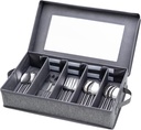 Silverware Storage Box, Flatware Storage, Utensil Storage with Removable Lid and Adjustable Dividers for Organizer Utensils, Cutlery, Flatware, Knives, Large Capacity Gray