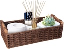 Round Paper Rope Storage Basket Wicker for Organizing with Handle, Decorative Bins Countertop Toilet Paper for Tank Top Small Set, Brown