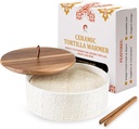Ceramic Tortilla Warmer with Airtight Wooden Lid – 8.8 Inch Tortilla Holder, Insulated Bread Pancake Warmer, Authentic Tortillero for Tortillas, Pancakes, Roti – Large Tortilla Container