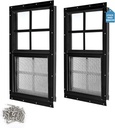 2 Pack Shed Window 14"X21" Black Flush Mount Household Windows with Tempered Glass and Fiberglass Screen for Shed Chicken Coop Playhouse and Garage