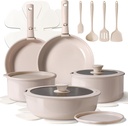 CAROTE Ceramic Cookware Sets, Pots and Pans Set Non Stick Non Toxic, Induction Cookware, Kitchen Cookware Sets, Pots Set for Healthy Coooking 19Pcs, Taupe
