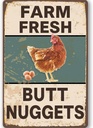 Vintage Metal Signs Chicken Coop Signs for Farm Yard Decor, Farm Tin Signs for Home Kitchen Outdoor Decor, Fresh Butt Nuggets - 8×12 inches